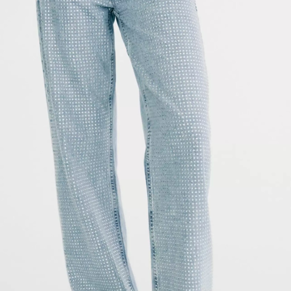 ZARA SEXY RHINESTONE Blue Straight Leg Jean Classic Style LIMITED EDITION BOOTY
